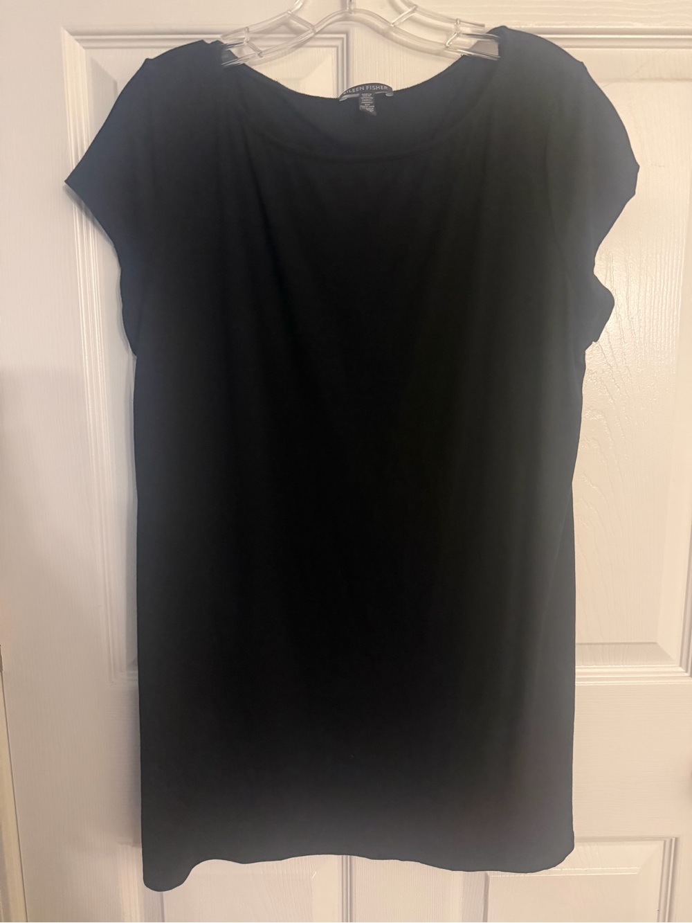 Eileen Fisher Black Viscose Spandex Short Sleeve Tunic Top Size Large